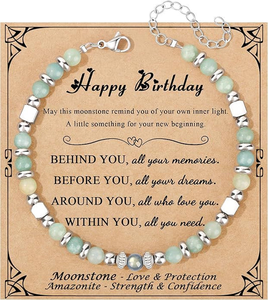 JoycuFF 𝗚𝗶𝗳𝘁𝘀 𝗳𝗼𝗿 𝗪𝗼𝗺𝗲𝗻 𝗠𝗼𝗼𝗻𝘀𝘁𝗼𝗻𝗲 𝗕𝗿𝗮𝗰𝗲𝗹𝗲𝘁 Amazonite Colorful Imperial Jasper Stainless Steel Beads Bracelets, Mothers Day Birthday Christmas Valentines Graduation Gifts