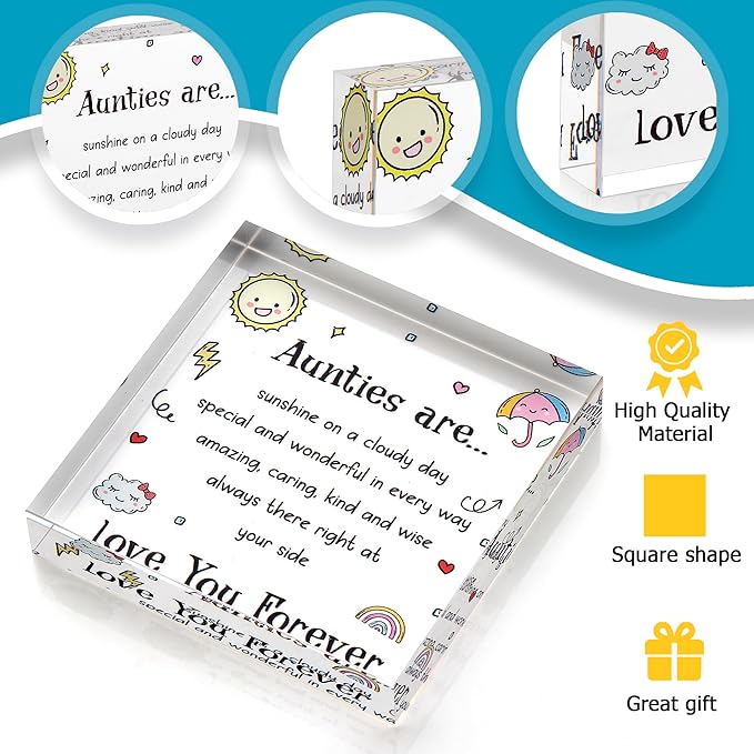 VELENTI - Cute Auntie Birthday Gifts - Elegant Decorative Acrylic Gifts for Auntie - Engraved Symbol Sculpture - Shatter-Resistant, Compact Design