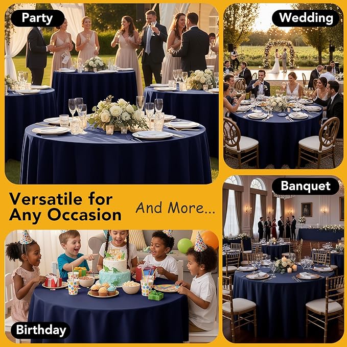 10-Pack Navy Blue Round Tablecloths, 70 Inches, Stain-Resistant Polyester for 3-4 Ft Round Tables - Washable Table Covers for Weddings, Banquets, Birthday Parties, Events