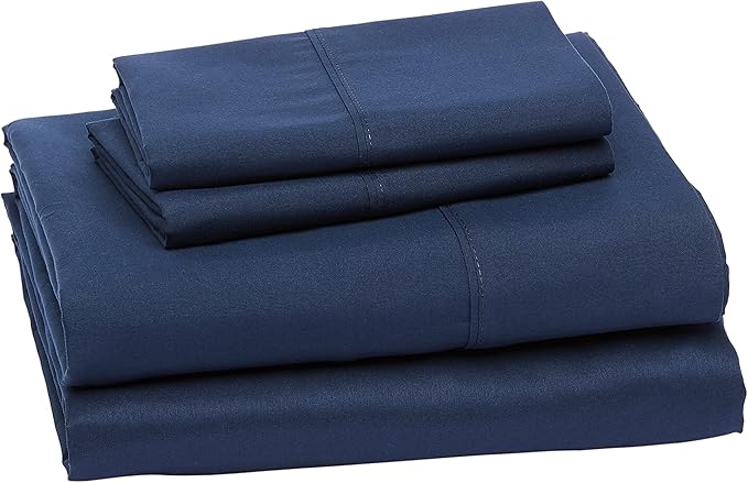 Amazon Basics Lightweight Super Soft Breathable Brushed Microfiber 4 Piece Bed Sheet Set with 14-Inch Deep Pockets, Wrinkle Resistant, Queen, Navy Blue, Solid