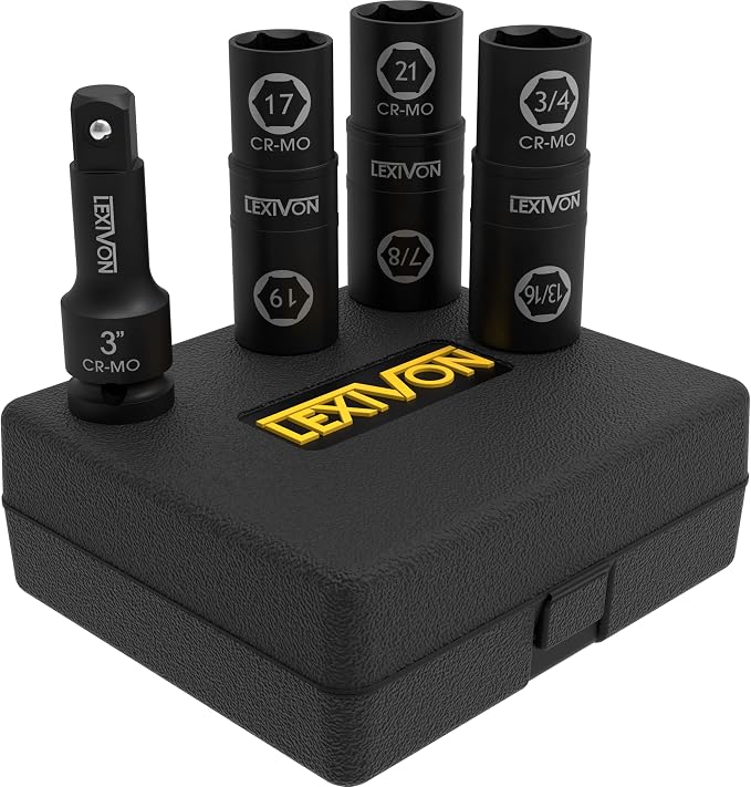 LEXIVON Impact Socket Set, 6 Total Lug Nut Size | Innovative Flip Socket Design Cover Most Commonly Inch & Metric Used Sizes | Cr-Mo Steel = Fully Impact Grade (LX-111)