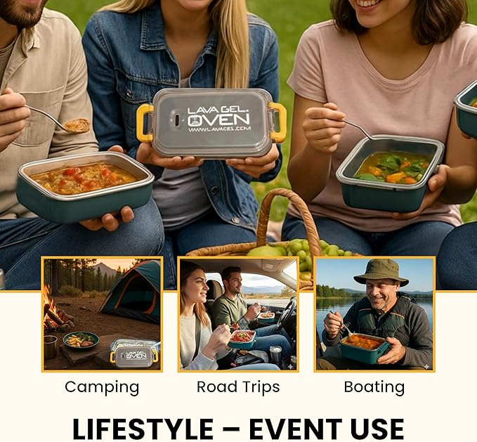 Lava Gel Oven – Flameless Self-Heating Lunch Box & Portable Food Warmer – No Fire or Plugs – Heats Cans, MREs & Meals in 10 Min – Perfect for Camping, Travel, Emergencies & Office