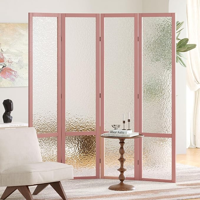 Acrylic Room Divider, 4-Panel Freestanding Partition Screen, Frosted Translucent Privacy Panel - Lightweight Modern Divider for Home Office Studio (Rose Gold, 4 Panels)