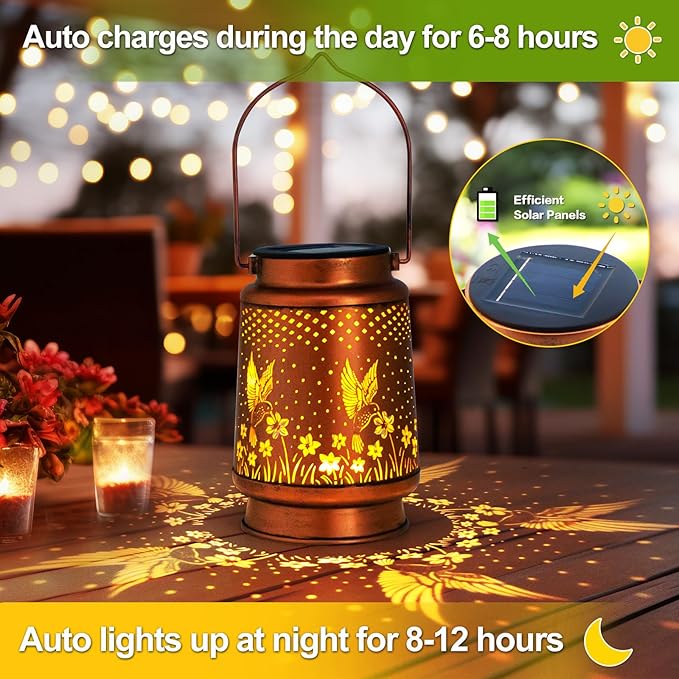 Mothers Day Gifts, 4 Pack Hummingbird Birthday Gifts for Women Mom Grandma Solar Lanterns Outdoor Waterproof Garden Decor Hanging LED Decorative Light for Patio Yard Lawn Gardening Gifts