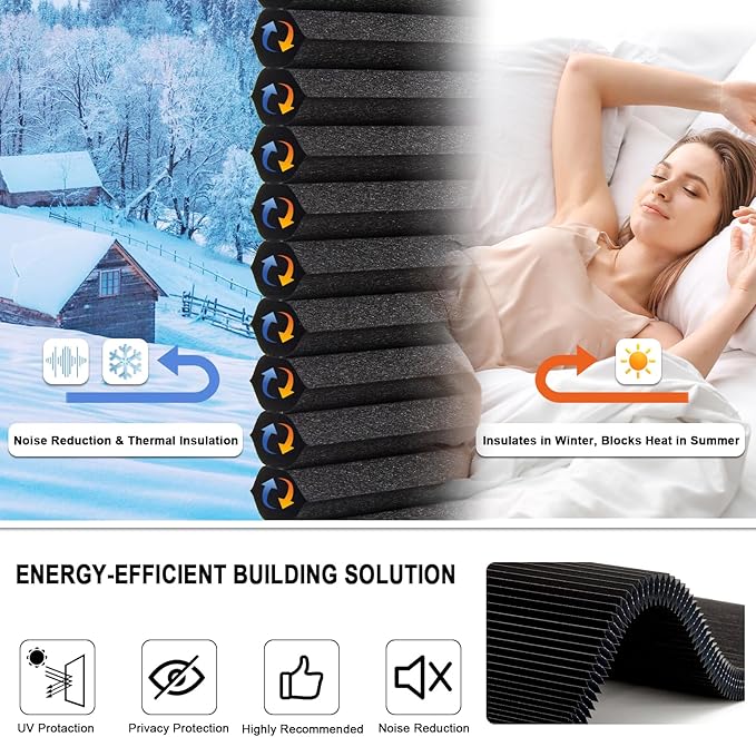 Tonature No Drill Cellular Shades for Indoor Windows, Thermal Insulating & Noise Reducing Honeycomb Blinds, Free Stop Cordless Blackout Shades, Black, 30" W x 64" H