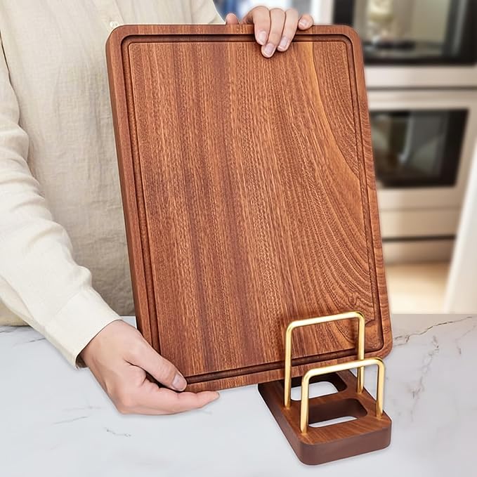 Chopping Board Rack with Wood Base – Multi Layer Kitchen Organizer Stand for Cutting Boards Pot Lids, Baking Trays Pans and Plates Cabinet Storage Divider Accessory Home Countertop or Inside Cabinets