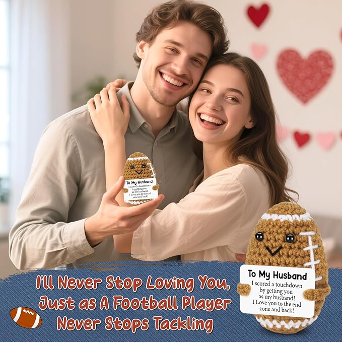Fathers Day Birthday Gifts for Husband from Wife, To My Husband Handmade Crochet Football Decorations Gift for Husband, Wedding Anniversary Present for Men, Romantic Decor for Couple, Hubby, Spouse