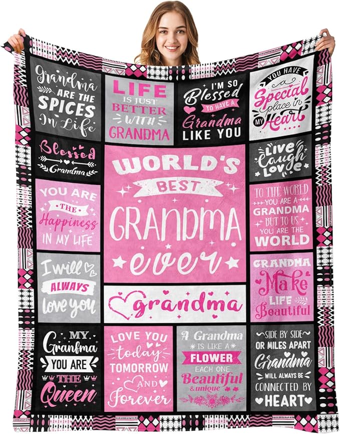 Mothers Day Birthday Gifts for Grandma from Granddaughter - World's Best Grandma Ever Gifts on Christmas Birthday from Grandchildren - Grandmas Life Blanket - Grandmother Gram Blanket 50"x60"
