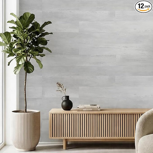 Peel and Stick Wall Panels, Easy Self Adhesive Vinyl Tiles Wall Planks, Farmhouse Wood Grain Shiplap for Kitchen Bedroom Interior WallDecor (12 pcs/18.1 Sq Ft/Box) (Classic White Oak)