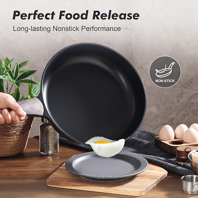 SENSARTE 11inch Nonstick Frying Pan Skillet with Lid, Black | Non Stick Pan Omelette Pans with Cover, Healthy Kitchen Cooking Chef's Pan with Cover, PFOA/PFOS Free, Induction Compatible