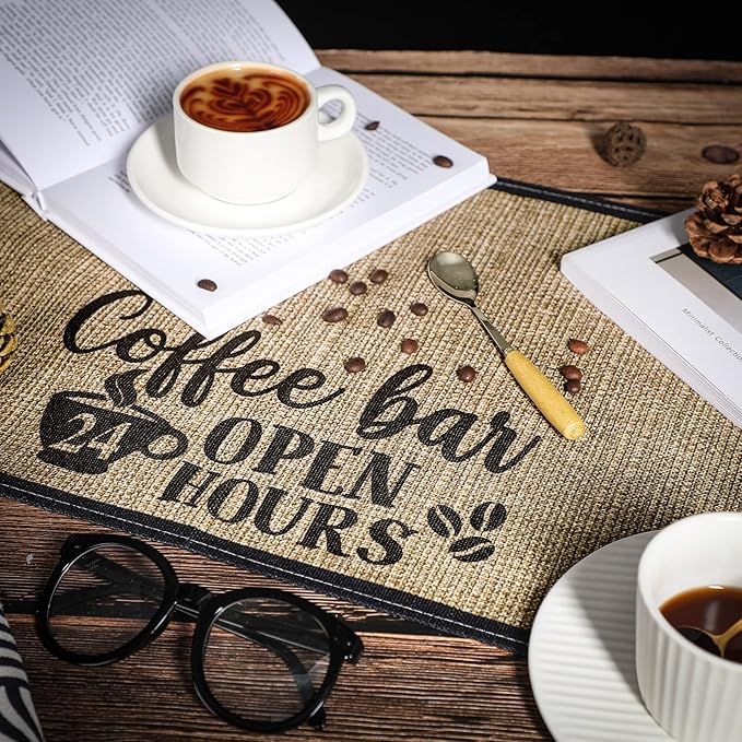 2 Pieces Coffee Bar Mat, 20 x 14 Inch Burlap Placemat With Fabric Backing, Bar Accessories Decor for Machine and Station (Fresh Style)