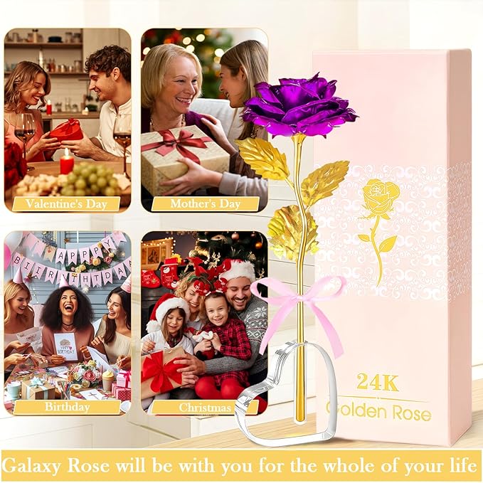 Mothers Day Mom Gifts for Women Grandma, Artificial Forever Birthday Flowers Galaxy Glass Eternal Roses with Heart Shaped Crystal Vase, Mother's Day Anniversary Wedding Rose Gifts for Wife Sister