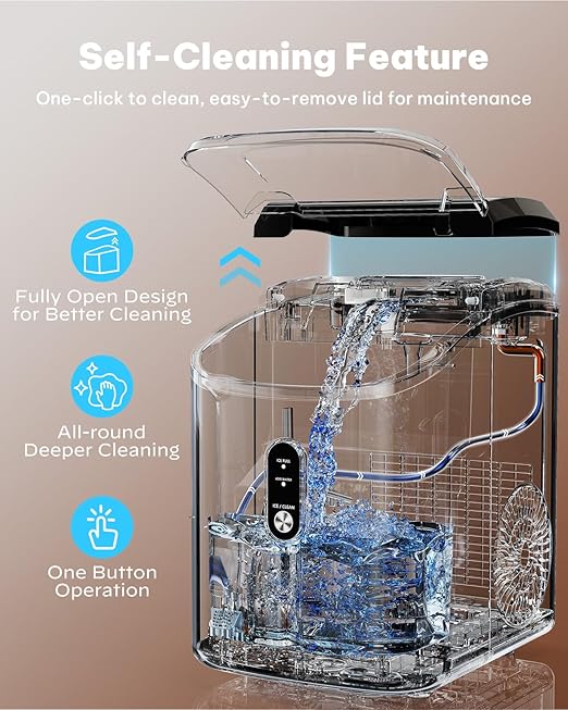 Silonn Nugget Ice Makers Countertop, 38lbs/24H Chewable Pellet Ice Machine with Self Cleaning Function, Portable Pebble Ice Maker with Ice Scoop for Home Kitchen Office, Black