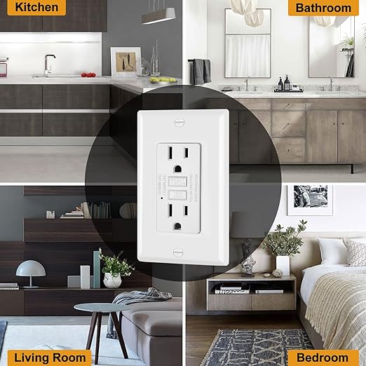 ELECTECK 5 Pack GFCI Outlets 15 Amp, Non-Tamper Resistant, Decor GFI Receptacles with LED Indicator, Ground Fault Circuit Interrupter, Wallplate Included, ETL Listed, White