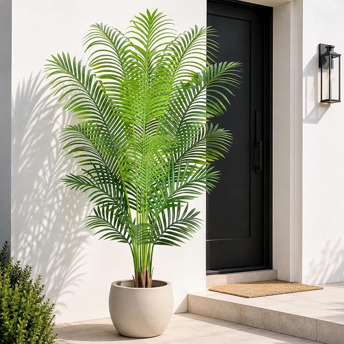 5.2ft Artificial Palm Tree Indoor Plant Tall Fake Tropical Paradise Palm Tree in Pot with Real Bark Design Faux Areca Palm Tree for Home Office Living Room Bedroom Farmhouse Modern Decor 1pcs