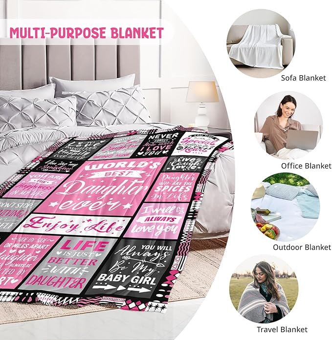 Daughter Mothers Day Birthday Gifts from Mom Dad - World's Best Daughter Ever Gifts - Teen Girl Gifts Trendy Stuff - Graduation Presents for Daughters Adult - Daughters Life Blanket 60"x80"