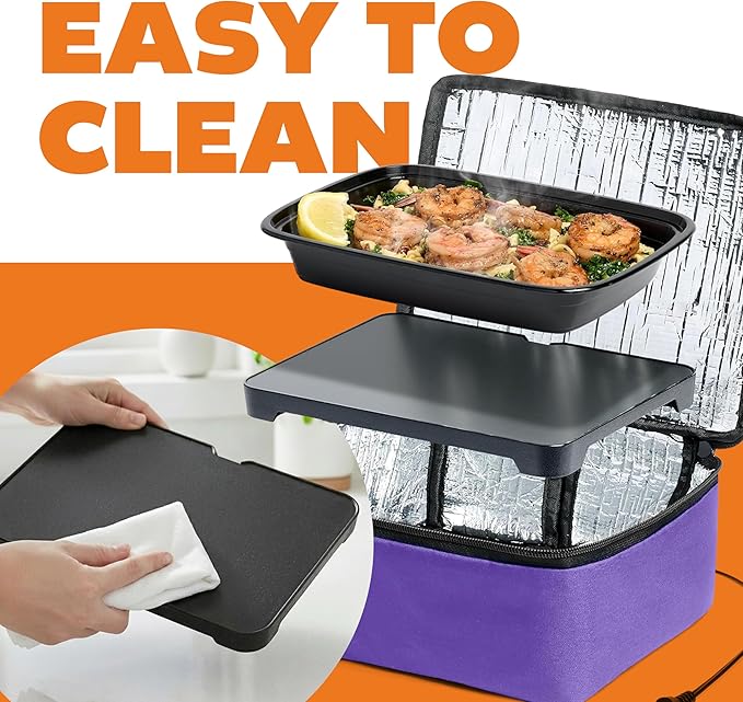 HOTLOGIC Mini Heated Lunch Box - Portable Electric Food Warmer for Men and Women - Great for Work, Office, and Construction - Cook, Reheat, and Eat on the Go - 12V - Purple