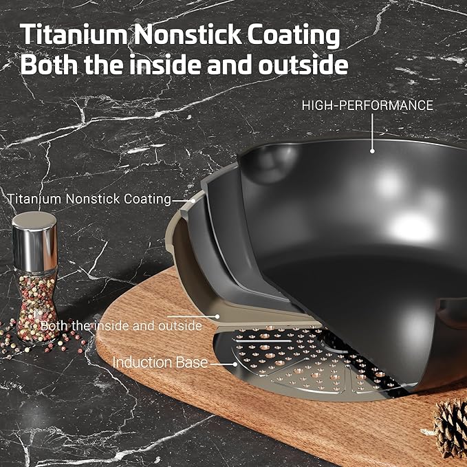 Nonstick Cookware Set, Titanium Coating Pan Set, Induction Cookware Oven Safe RV Kitchen Set, PFAS PFOA & PTFE Free, (8+11Inch with Lid)