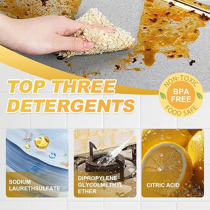 Heavy-Duty Kitchen Degreaser Foam Cleaner, Powerful Kitchen Degreaser Spray & Dual Side Scrub Sponge Set Grease Remover for Stove Range Hood (3, Standard)