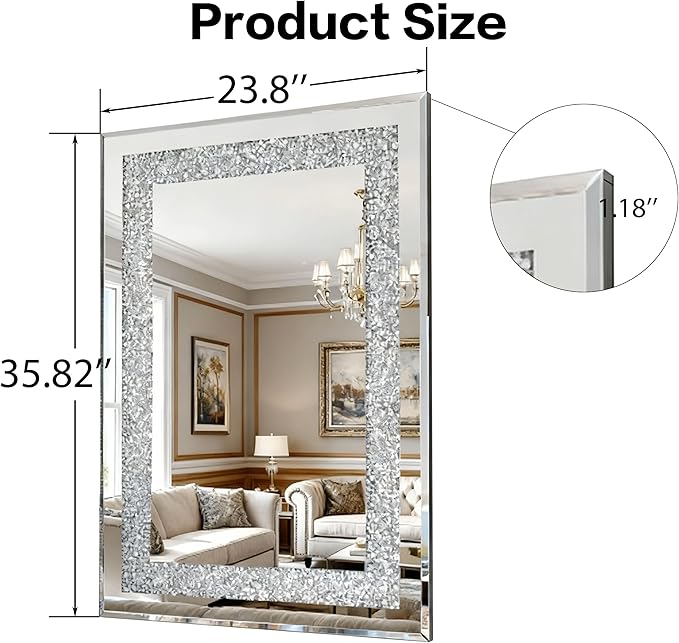 SSLine 2-Piece Set Mirrored Console Table with Wall Mirror, 55" Modern Mirror Entryway Table with Hexagon-Shape Base, Rectangle Crush Diamond Decor Mirror for Entryway Hallway