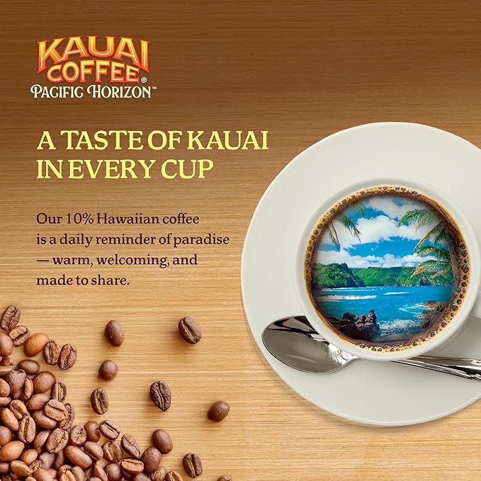 Kauai Whole Bean Coffee – Smooth, Non-Bitter Pure Arabica – Light Floral Notes & Bright Aroma – Grown on Hawaii's Largest Coffee Farm – Koloa Estate Medium Roast, 10oz (Pack of 4)