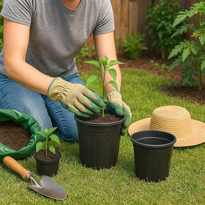 50 Pack 5 Gallon Flexible Plant Nursery Pots Plastic Seedling Starting Pots with Drainage Holes Soft Flower Pots Plant Container with Plant Labels, Black