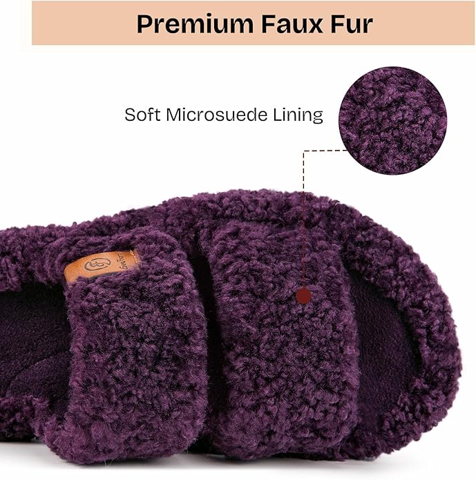 EverFoams Womens Fuzzy Open-toe Slippers Soft Comfy Memory Foam Indoor House Shoes