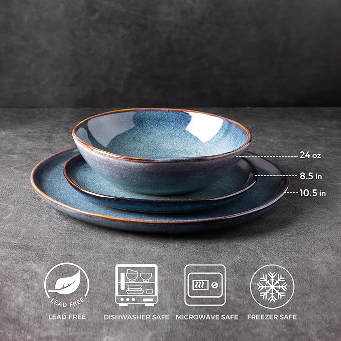 AmorArc Ceramic Dinnerware Sets,Handmade Reactive Glaze Stoneware Plates and Bowls Sets,Highly Scratch Resistant | Dishwasher & Microwave Safe Dishes Set,Service for 6 (18pc)