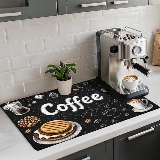 Coffee Mat 17"x32" - Extra Large Absorbent Non Slip Dish Drying Mat,Coffee Bar Accessories,Kitchen Counter Protector for Coffeemaker, Sink, Dining Decor
