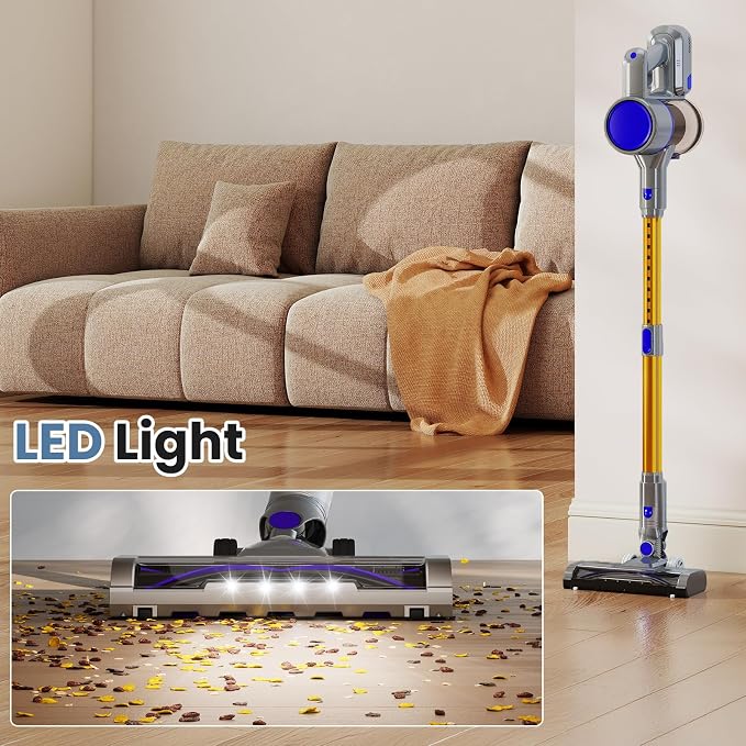 OLIXIS Cordless Vacuum Cleaner, Rechargeable Upright Cleaner with Flexible Steering, Extendable Wand, LED Headlight, 3 Brushes & Wall Mount, Handheld Vacuum for Hardwood Floor Home Cleaning