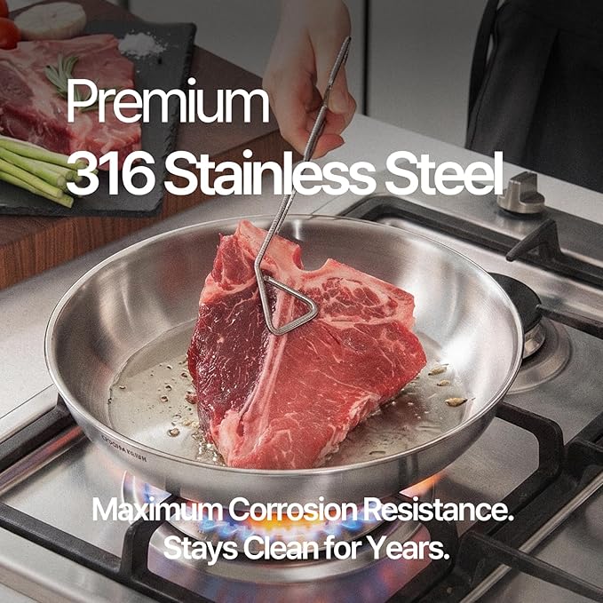 316 Stainless Steel Removable Handle Cookware, 5-Ply Stackable Cookware Set, 6-Piece Pans with Universal Lid, Induction Compatible, Oven & Dishwasher Safe