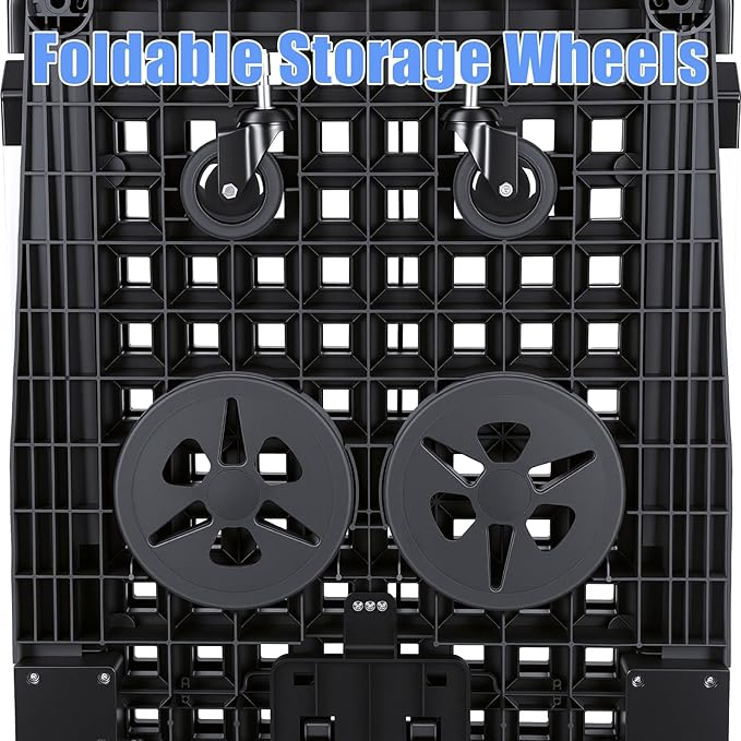 Collapsible Shopping Cart, Heavy Duty Grocery Cart, 2 Tier Foldable Shopping Trolley with 360° Wheels, Rolling Utility Cart with Retractable Bands, Portable Folding Cart for Groceries Laundry (Blue)