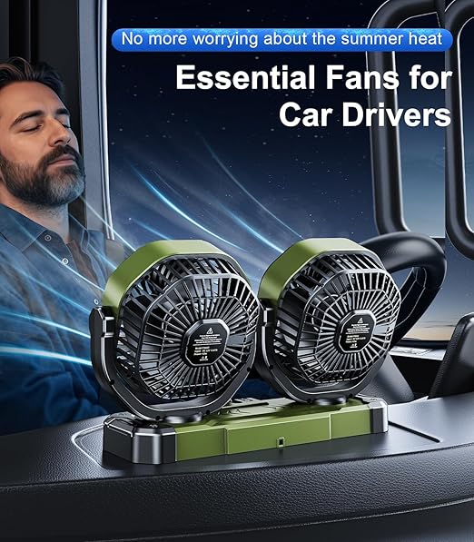 Dual Head Car Cooling Fan for Dashboard, DC 5V USB / 12V / 24V Universal Cigarette Lighter Plug Car Fans That Blow Cold Air Cooler for Vehicles Sedan Suv Rv Van Truck Utv Tractor Cab without AC