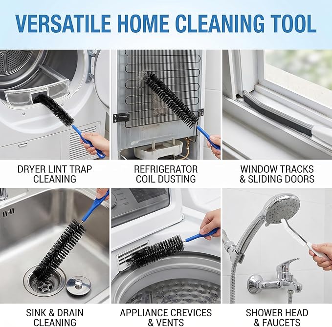 Dryer Vent Cleaner Kit 5PCS, Flexible Cleaning Brush Set with Long Pipe Brush and Drain Snake Tool for Dryer Lint, Sink Shower Pipe, Refrigerator Coil, Home Vent Cleaning Tool