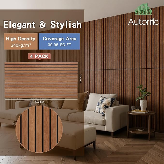4 Pack Acoustic Panels Sound Absorbing, 47.2”x23.6” Sound Dampening Panels, Decorative Soundproof Wall Panels with Simulated Wood Grain Finish, for Office,Home Theater,Studio,Living Room, Cherry