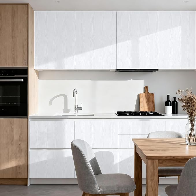 COSNIGHT White Wood Grain Contact Paper Self-Adhesive - Removable Peel and Stick Wallpaper for Kitchen Cabinets, Countertops and Home Decor - Wall Vinyl Wrap Waterproof 15.7In x 196In Renter Friendly