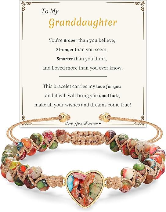 Mothers Day Gifts for Daughter Granddaughter, To My Mom Grandma Wife Girlfriend Sister Jasper Heart Bracelets Birthday Anniversary Christmas Stocking Stuffers Valentines Day Jewelry