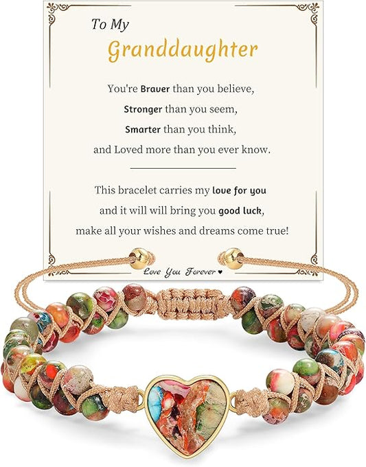 Mothers Day Gifts for Daughter Granddaughter, To My Mom Grandma Wife Girlfriend Sister Jasper Heart Bracelets Birthday Anniversary Christmas Stocking Stuffers Valentines Day Jewelry