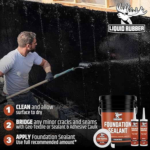 Liquid Rubber Basement and Foundation Repair Sealant - Waterproof Concrete Sealer & Crack Filler - Flexible Coating for Indoor & Outdoor Use - Waterproofing Paint - Black, 12 Pack