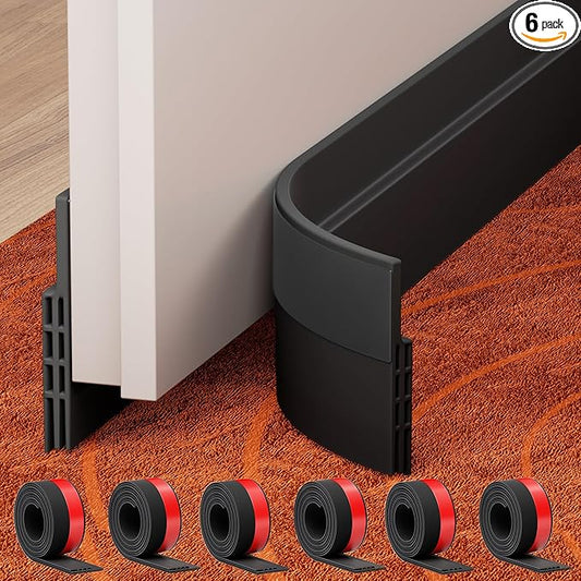 GroTheory 6 Pack Door Draft Stopper, Under Door Sweep for Exterior & Interior Doors, Weather Stripping Door Seal, Garage Window Blocker Noise Cold Air Insulation, Draft Guard Black 2" W x 39" L