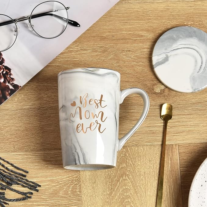 YHRJWN Mothers Day Gifts for Mom, Best Mom Ever Coffee Mug, Mom Birthday Gifts from Daughter Son, Moms Gift Idea for Christmas, Mothers Day, Valentines Day, Present for Moms Mothers, 14 Oz Gray