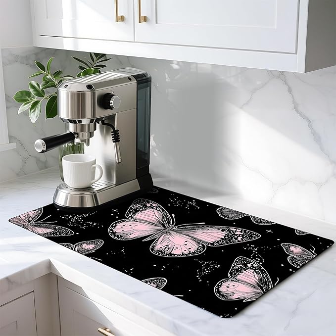 Coffee Mat 17"x32" - Extra Large Absorbent Non Slip Dish Drying Mat,Coffee Bar Accessories,Kitchen Counter Protector for Coffeemaker, Sink, Dining Decor