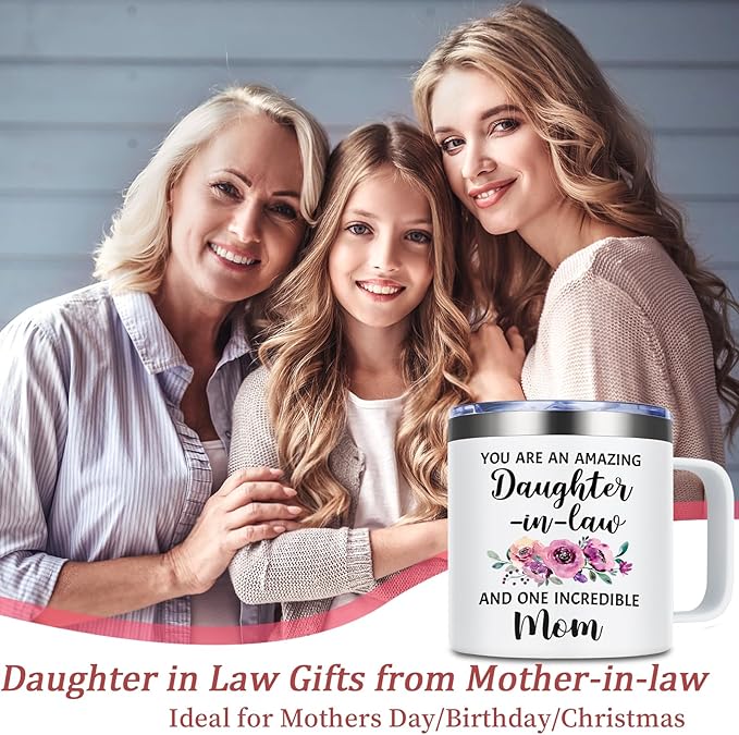 Lifecapido Daughter in Law Gifts from Mother in Law, 14oz Insulated Coffee Mug, Birthday Christmas Mothers Day Gifts for Daughter in Law, Cream
