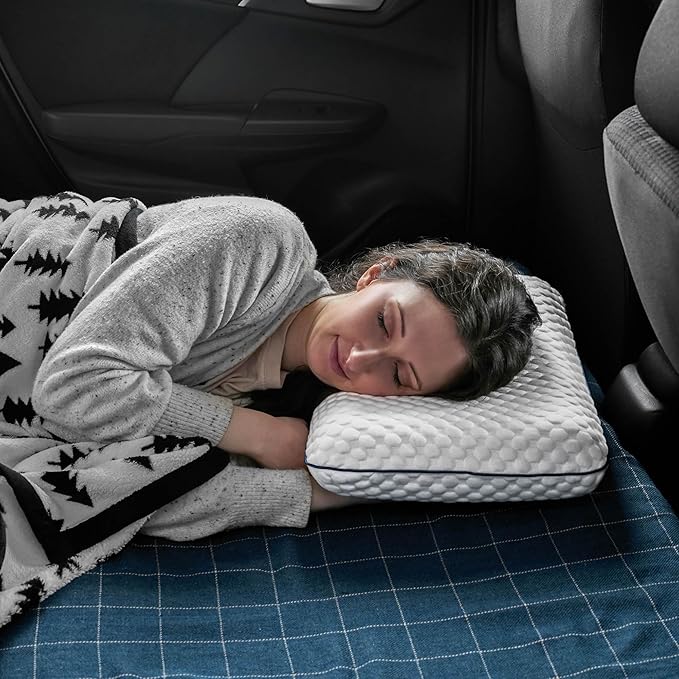 Weekender Gel Memory Foam Camping Pillow - Travel Essentials & Must Haves - Camping Gear & Accessories - Contouring Neck Support - Small Size Compatible for Car, Airplane, and Beach - 1 Pack