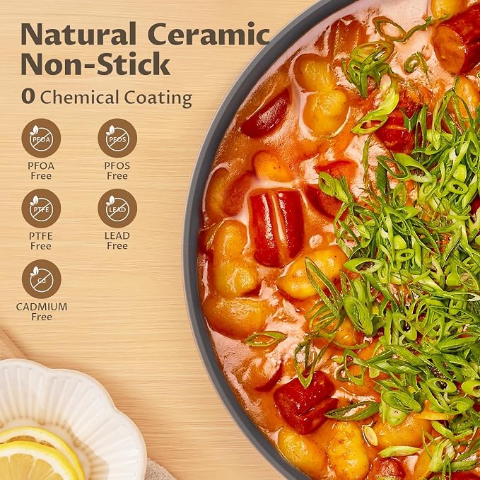 BEZIA 8QT Ceramic Non Stick Stock Pot with Lid, Induction Cooking Pot | PTFE/PFOA-Free Nonstick Pot, Oven & Dishwasher Safe, Works on All Stovetops, Ideal for Family Dinners, Everyday Soups & Pasta