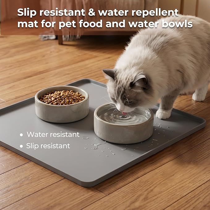 16×16-inch Silicone Coffee Mat for Espresso Machine - Heat Resistant, Waterproof Countertop Protector Pad with Raised Edges, Easy Clean Dish Drying Mat for Kitchen, Pet Food Mat (Grey)