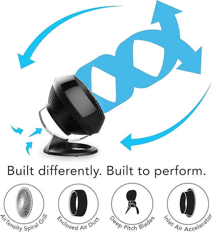 Vornado 560 Medium Air Circulator Floor Fan, 4-Speed, Quiet Fan for Bedroom, Office, Dorm Room, with Chrome Glide Bar Adjustable Tilt, Electric Cooling Fan, Black