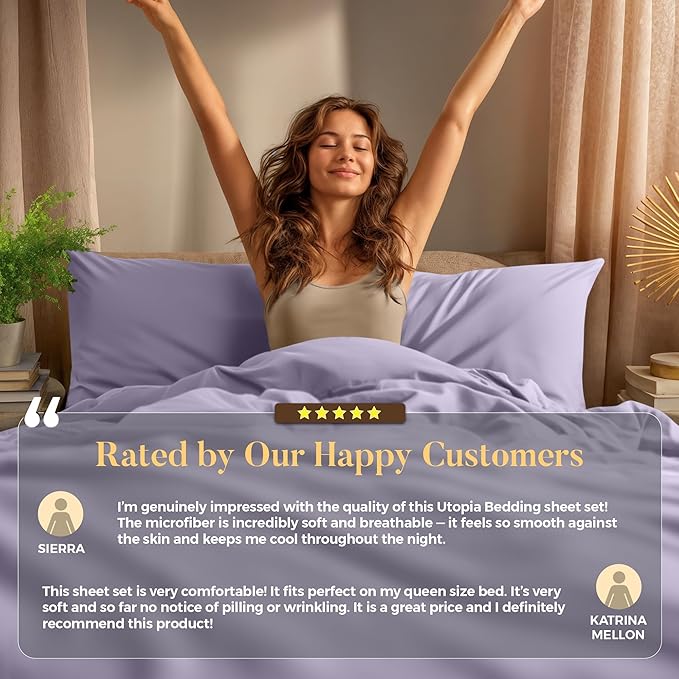 Utopia Bedding Twin XL Sheet Set – 3 Piece Bed Sheets for Twin XL Size Bed, Soft and Breathable Microfiber, Includes 1 Fitted Sheet, 1 Flat Sheet and 1 Pillowcase – Oeko Tex (Lavender)