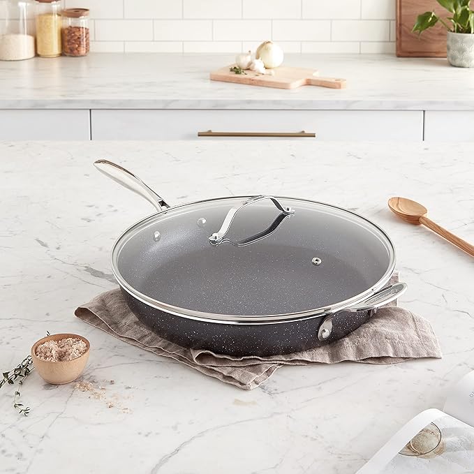 Granitestone 14 Inch Large Non stick Frying Pan for Cooking, Frying Pans Nonstick, Ultra Durable Mineral and Diamond Coating, Family Sized Open Skillet, Oven and Dishwasher Safe, Black