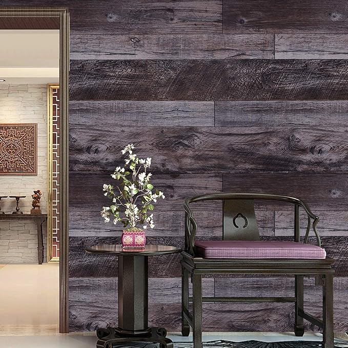 WENMER 17.71" x 118.1" Grey Wood Peel and Stick Shiplap Self-Adhesive Wallpaper Planks for Countertop, Cabinet, Shelf, Wall, Door
